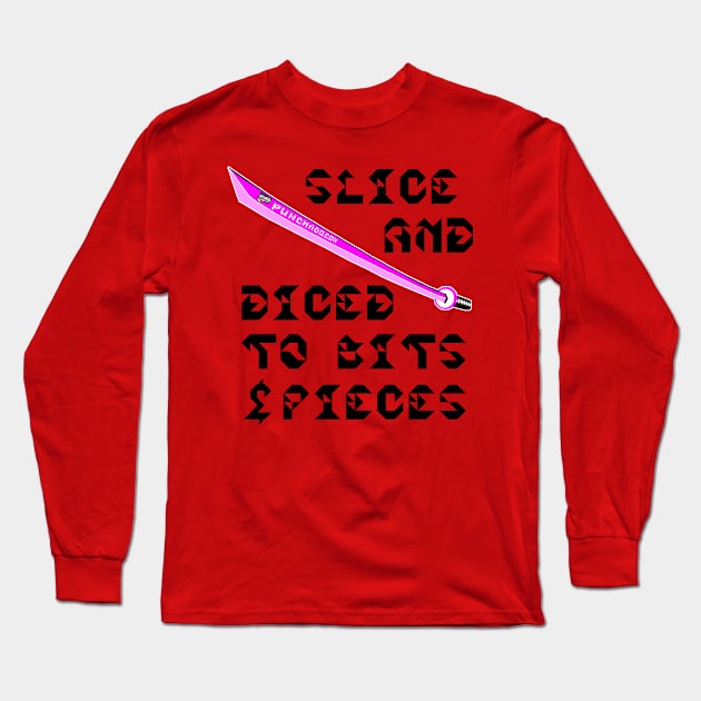 Slice And Diced To Bits and Pieces, v. Code Pink Blk Text Long Sleeve T-Shirt by punchado